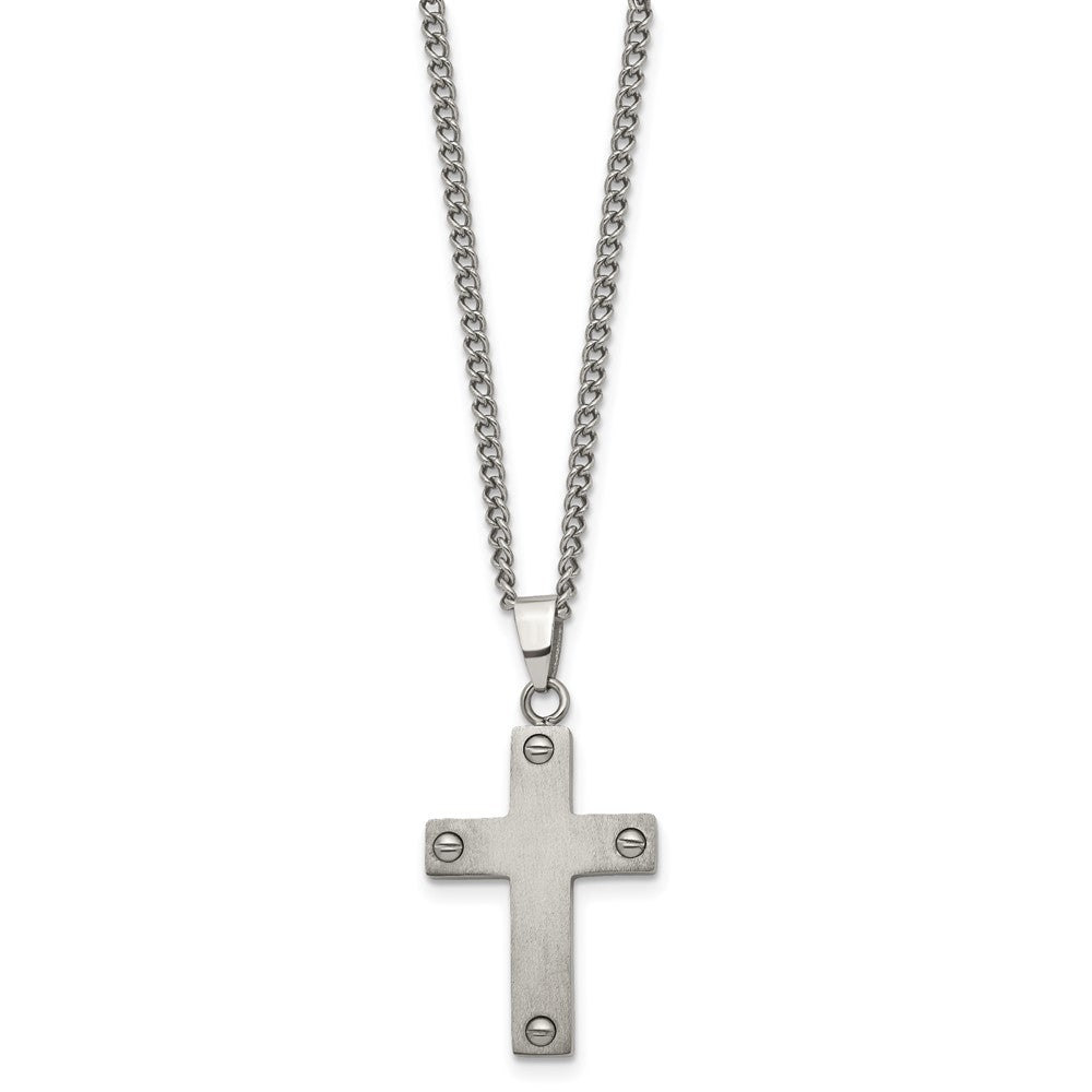 Titanium Brushed Cross 22in Necklace