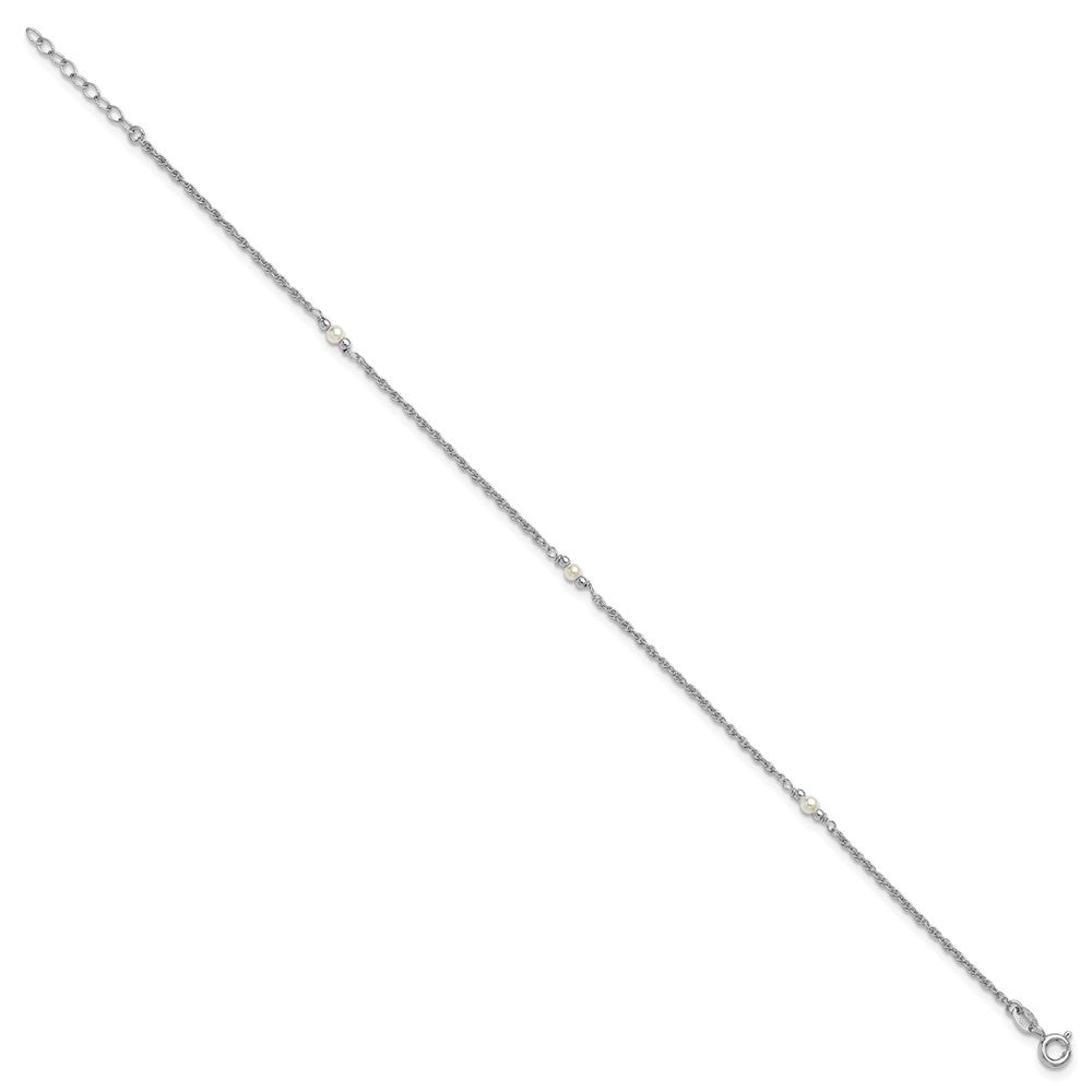 SS RH-plat Polish FWC Pearl Station 9in Plus 1in ext. Anklet