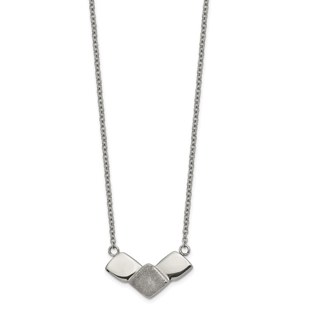 Stainless Steel Polished Laser cut 15in w/2.5in ext Necklace