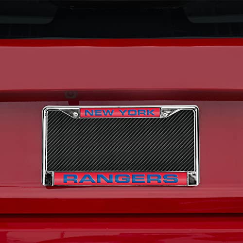 NHL New York Rangers Laser Chrome Acrylic License Plate Frame-Red w/Royal QGC7120