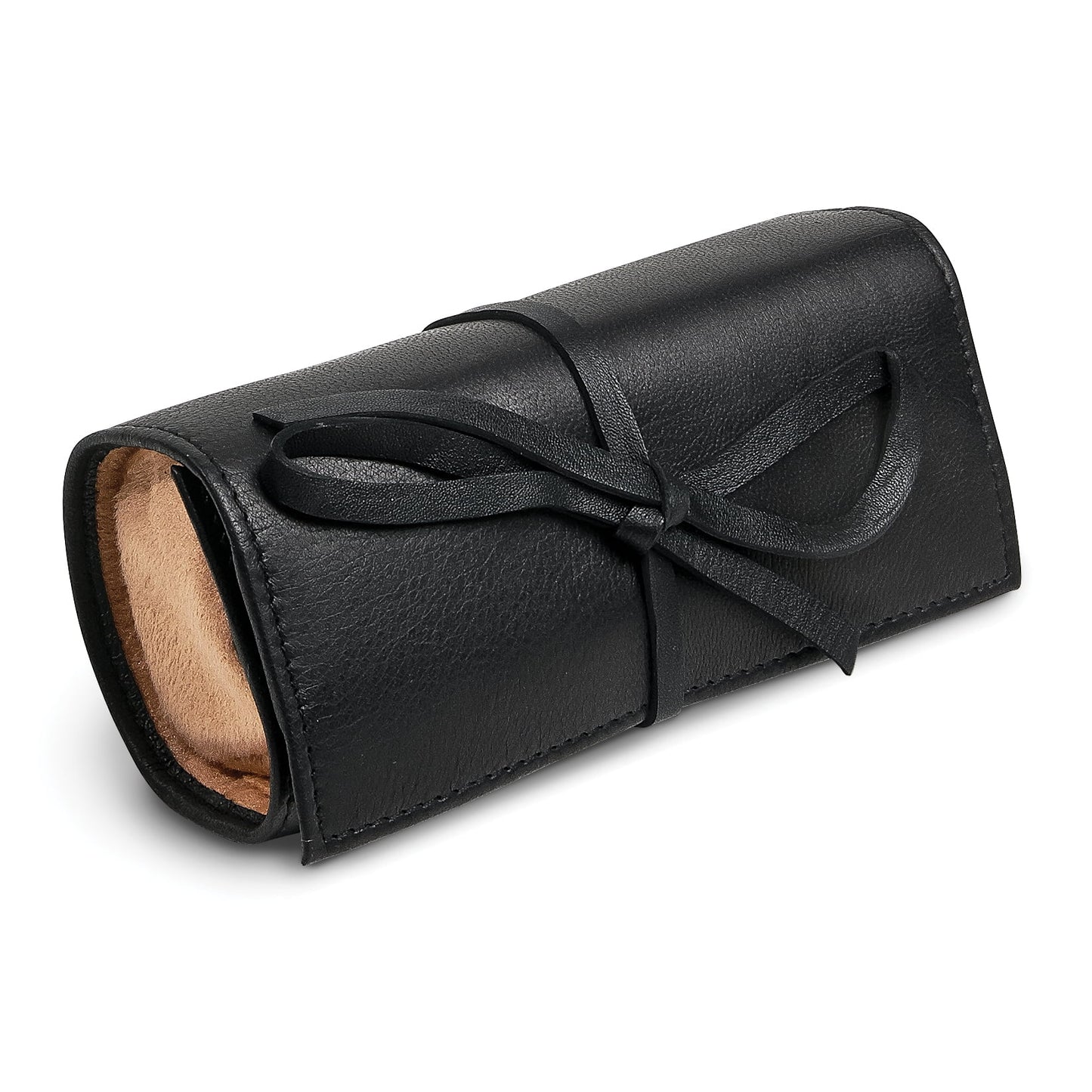 Black Leather Tie Jewelry Roll with Removable Zippered Pouch GM17729
