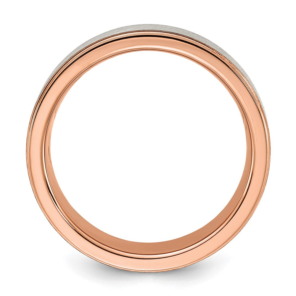Titanium Brushed & Polished Rose IP-plated 7mm Band Size - 7