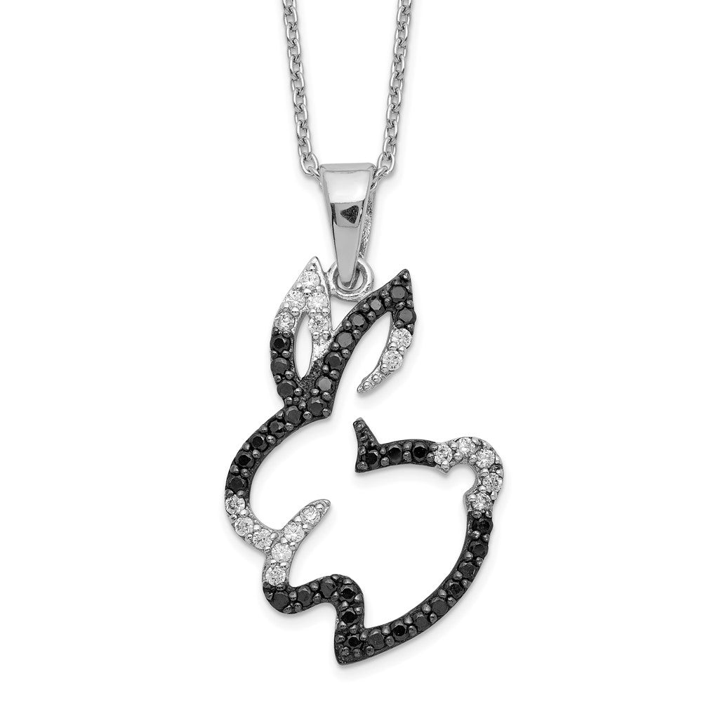 Cheryl M Sterling Silver Rhodium-plated with Black Rhodium Accent Brilliant-cut Black and White CZ Bunny Rabbit 18 Inch Necklace 18 Inches