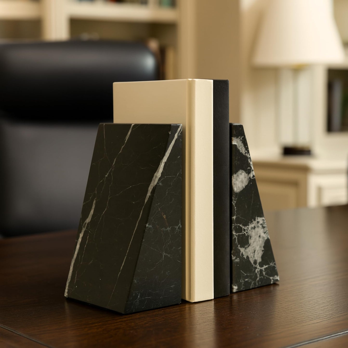 Bey-Berk Marble Zebra Book Ends 6"H Black (R10H)