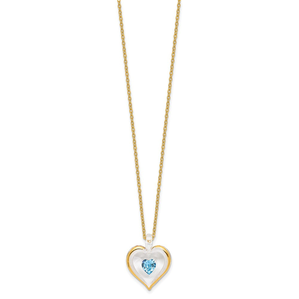 Glass Baron 22K Accent Gilding Gold-trim Glass with Blue December Birthstone Crystal from Swarovski Heart 18 inch Gold-tone Necklace GM9411