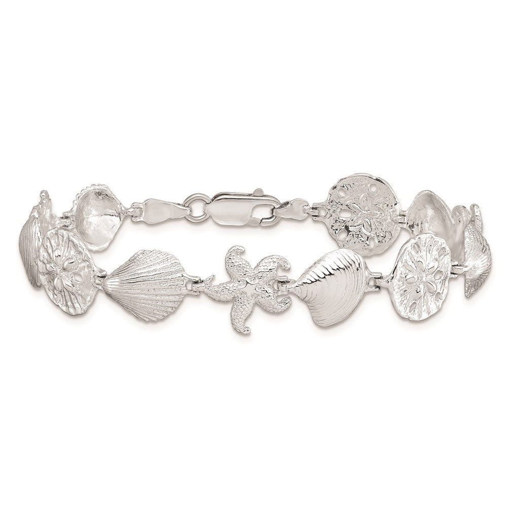 De-Ani Sterling Silver Rhodium-Plated Polished Starfish / Shells / Sand Dollar Bracelet 7 inches