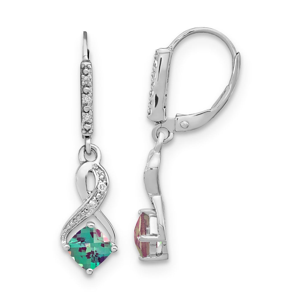 Sterling Silver Created Alexandrite & Diamond Leverback Dangle Earrings