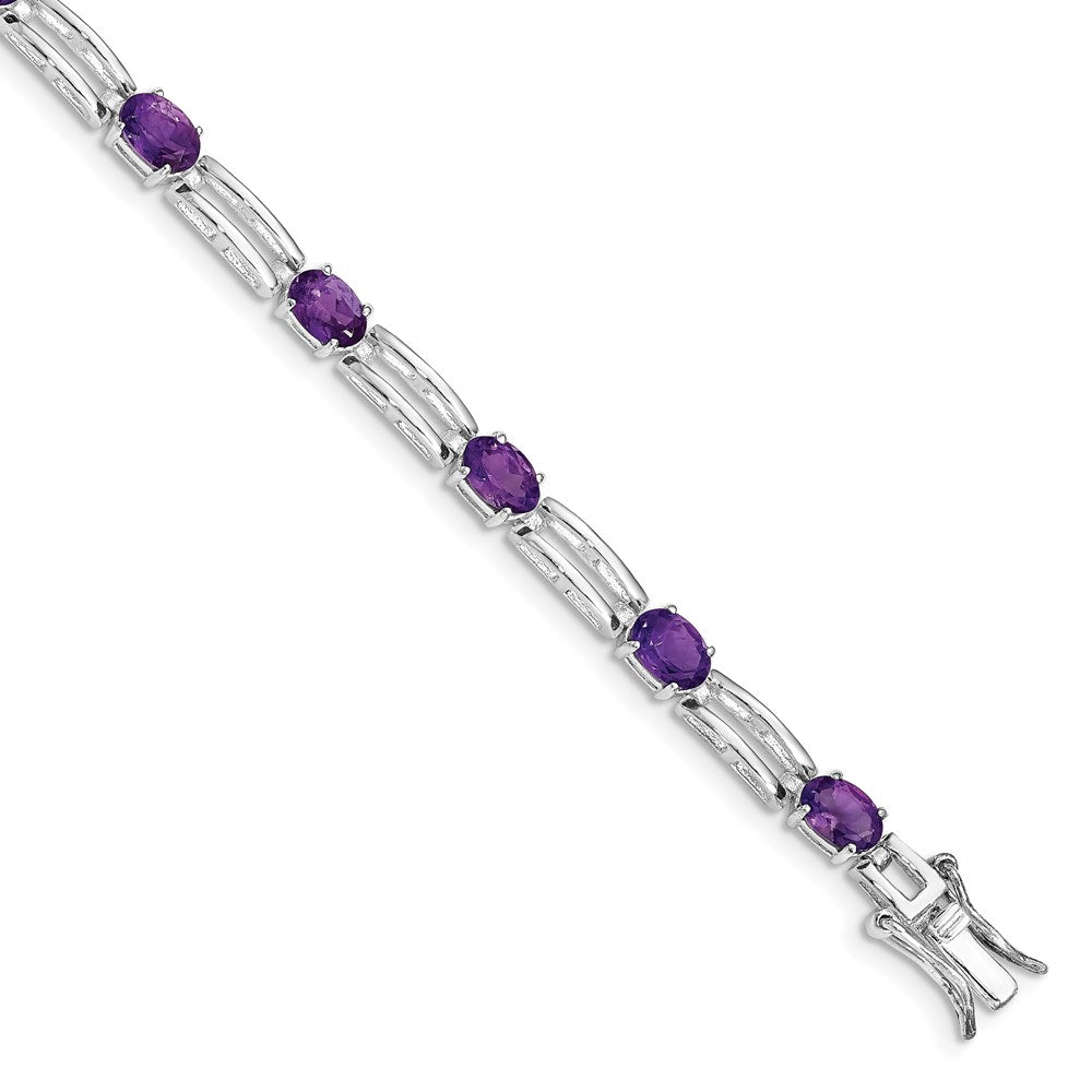 Sterling Silver Rhodium-plated Amethyst Bracelet 7 inches