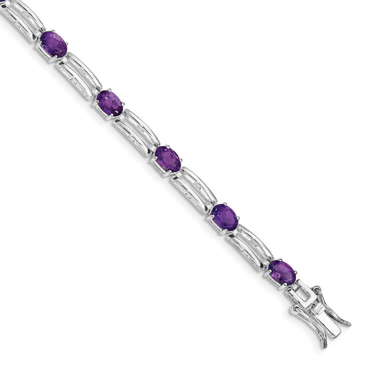 Sterling Silver Rhodium-plated Amethyst Bracelet 7 inches