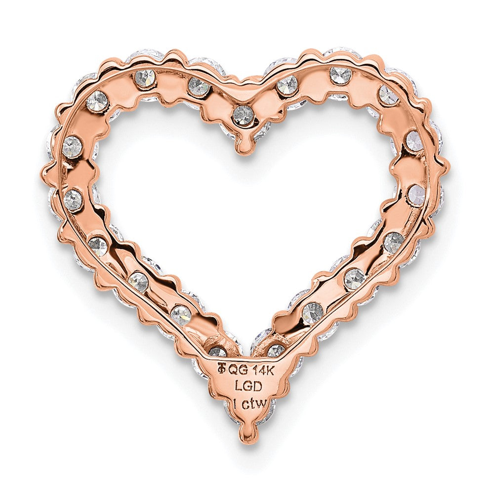 14k Rose Gold 1 carat Lab Grown Diamond VS/SI+ G+ Heart Chain Slide Pendant