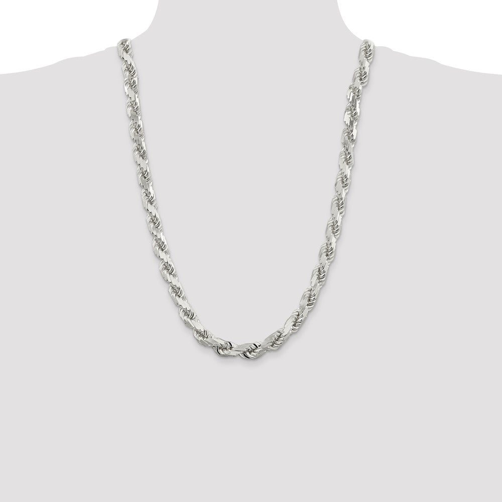 Sterling Silver 9.0mm Diamond-cut Rope Chain 26 Inches