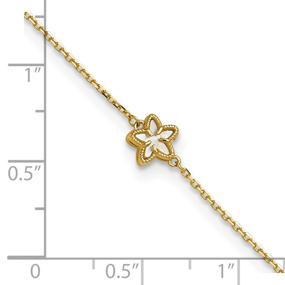 14K Polished Mother of Pearl Flower 9 inch with 1 inch Extender Anklet