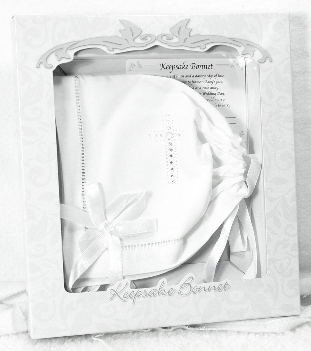 White Embroidered Cross Bonnet Becomes Wedding Hankie QGM2682