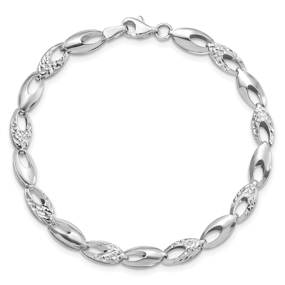14K White Gold Polished and D/C Bracelet 7  inches