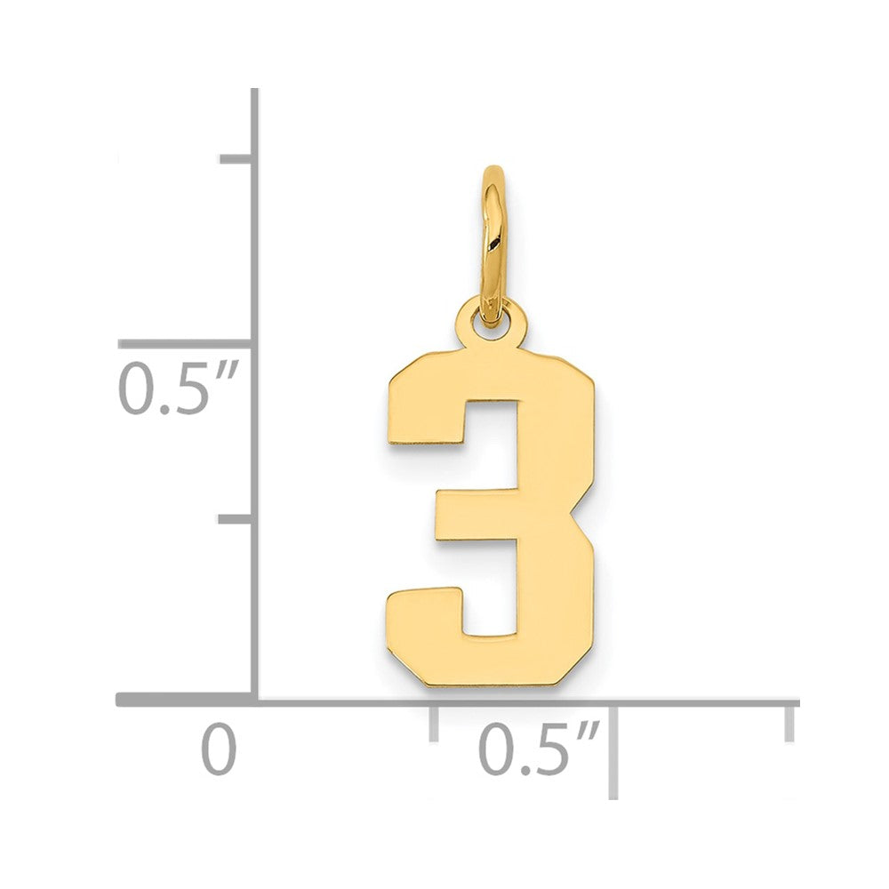 14k Small Polished Number 3 Charm