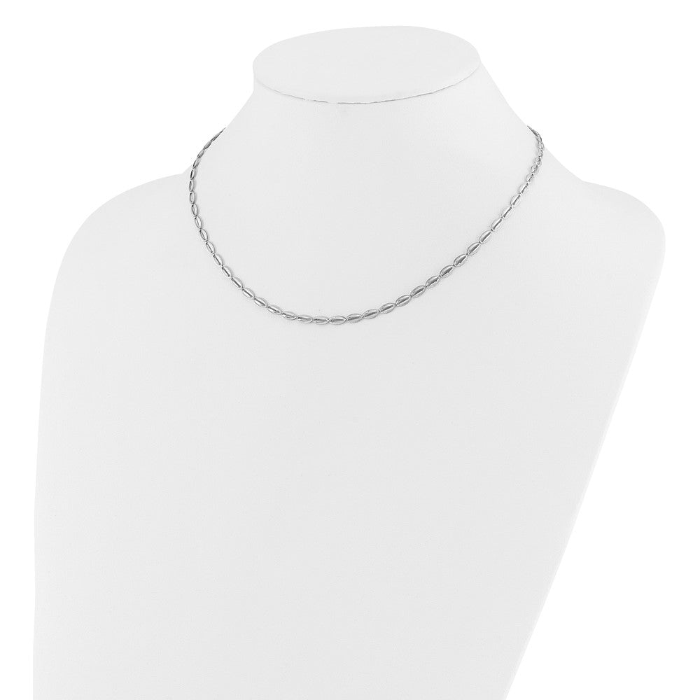 14K White Gold Polished/Textured Fancy Oval Link Necklace