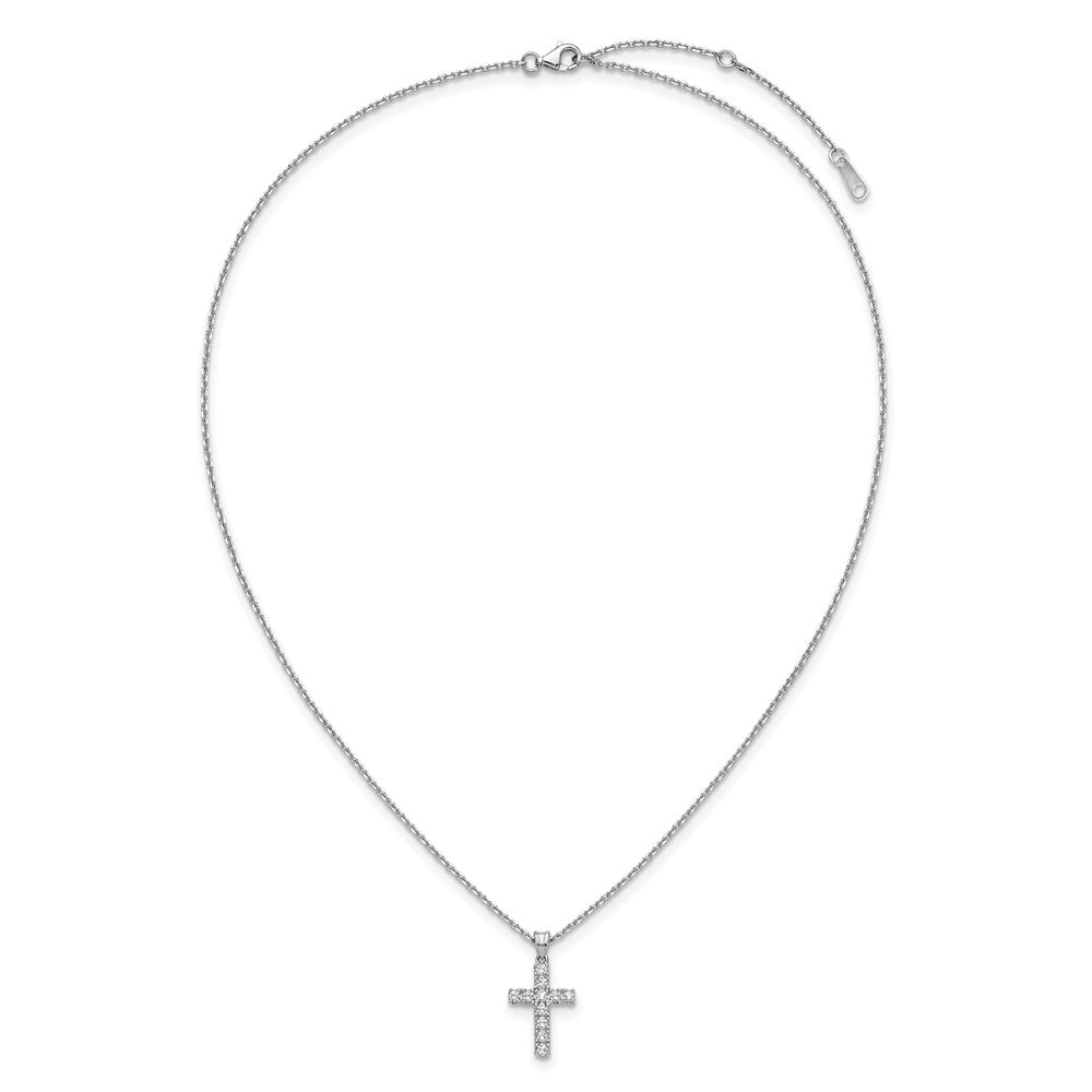 Sterling Shimmer Sterling Silver Rhodium-plated 2mm CZ 11 Stone Cross 16 inch with 2 inch Extension Necklace 16 Inches