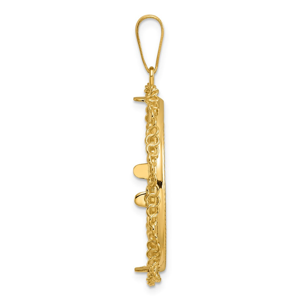 14k Diamond Cut Twisted Ring with 27.0mm Prong Coin Bezel Pendant