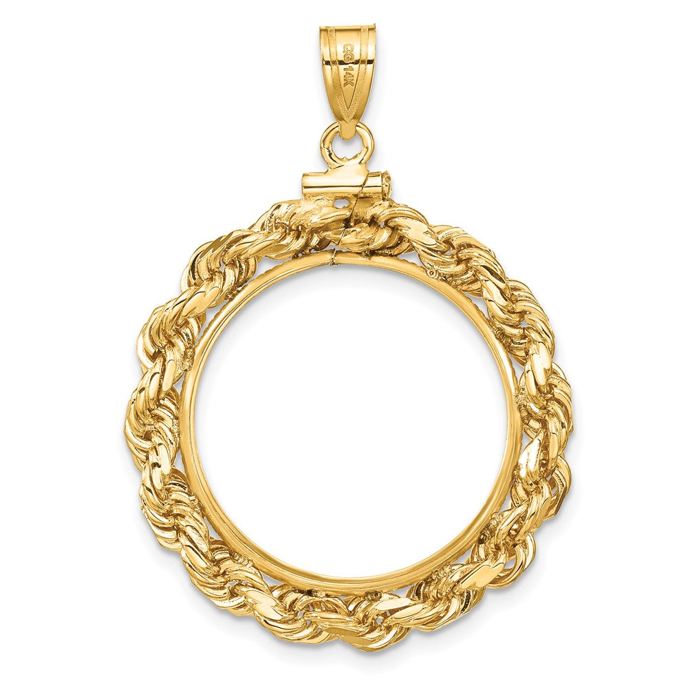 Wideband Distinguished Coin Jewelry 14k Polished Rope 22.0mm x 1.9mm Screw Top Coin Bezel Pendant