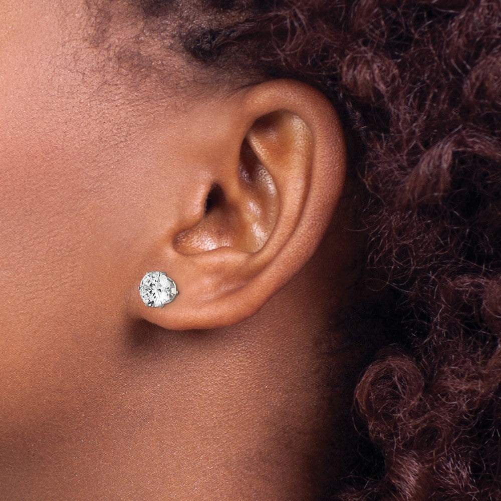 Stainless Steel Polished 7mm Round CZ Stud Post Earrings