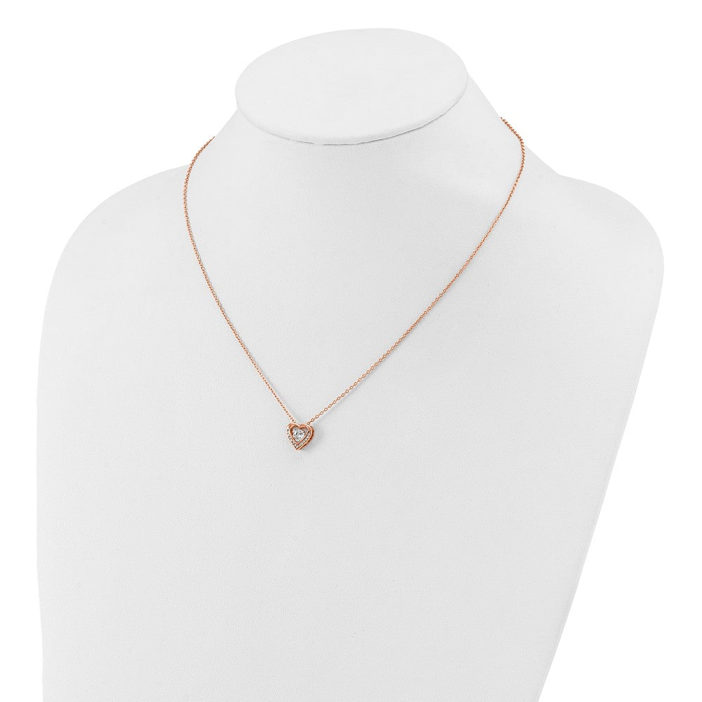 Cheryl M Sterling Silver Rose Gold-plated Polished Vibrant CZ Heart Necklace 18 Inches