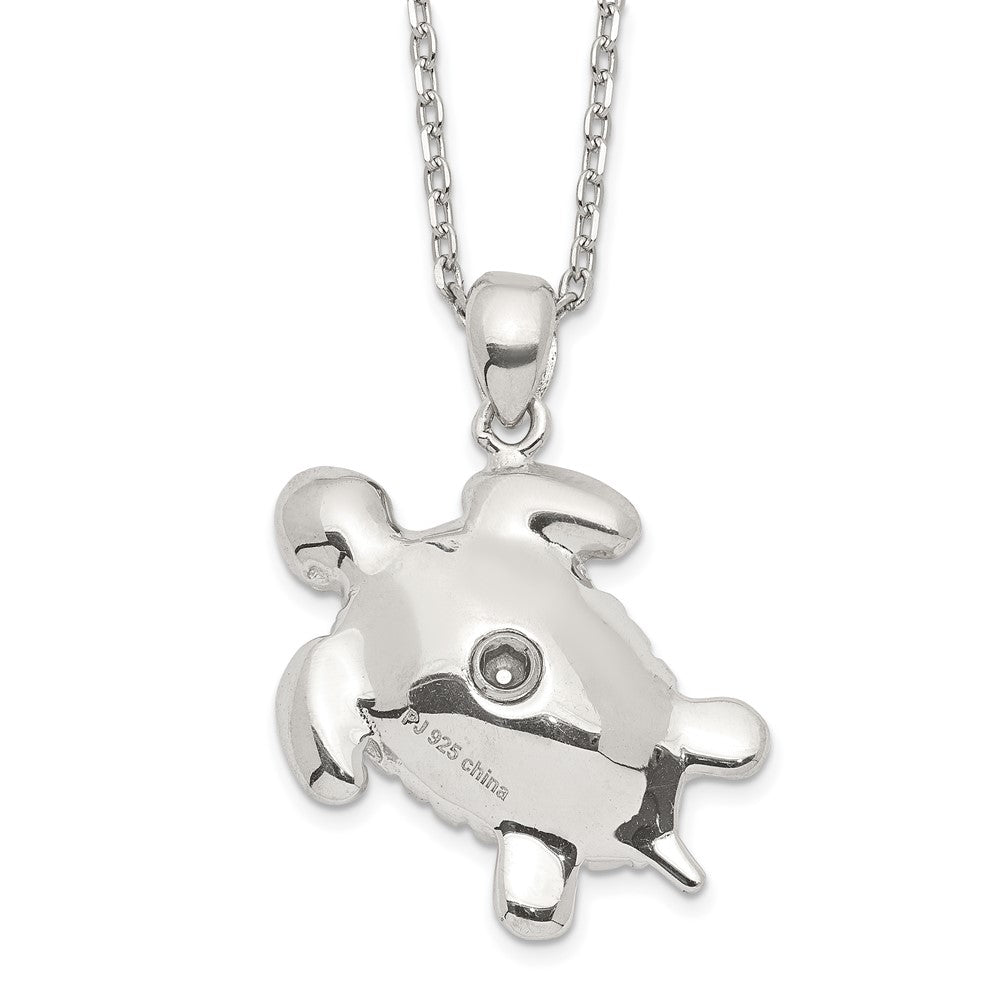 Sterling Silver Rhodium-plated Polished Turtle Ash Holder 18 inch Necklace 18 Inches