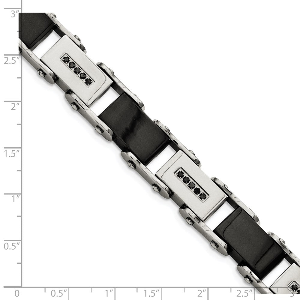 Stainless Steel Polished Black IP-plated with Black Diamonds 8.5in Bracelet 8.5 inches