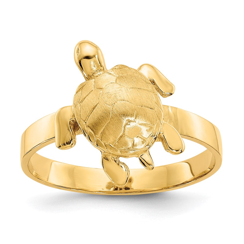 14K Gold Polished / Textured Sea Turtle Ring Size 7