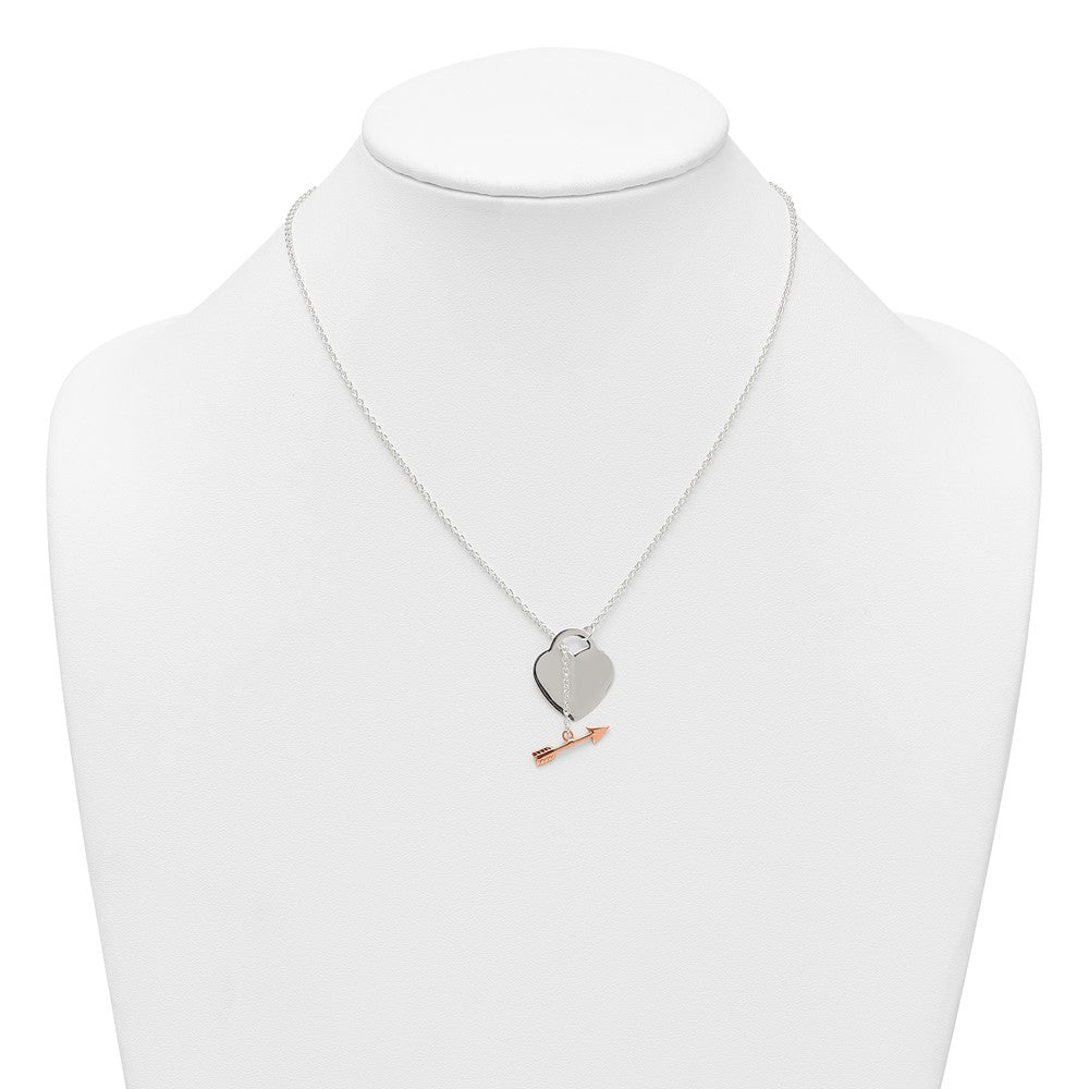 Sterling Silver Rose-tone Heart and Arrow Toggle Necklace 18 Inches