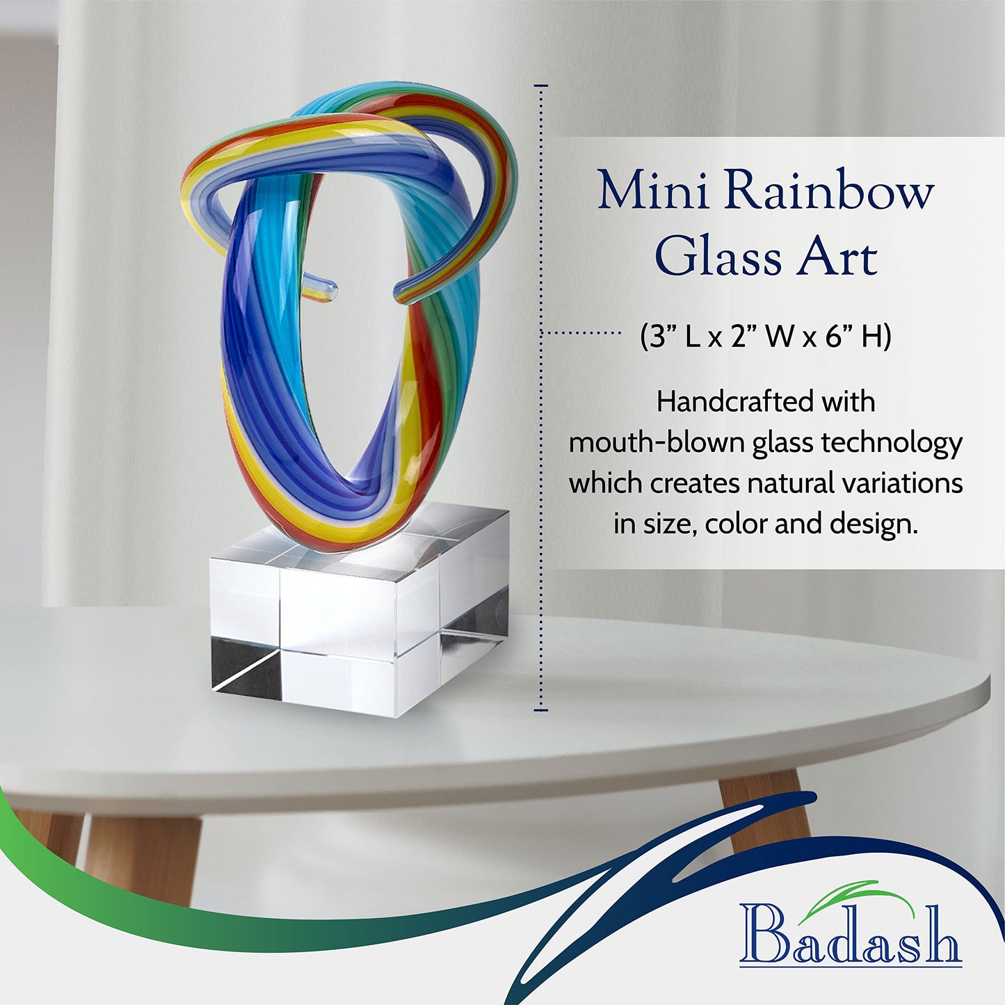 Badash Murano Style Art Glass Mini Rainbow 6" Centerpiece on Crystal Base(GW633)
