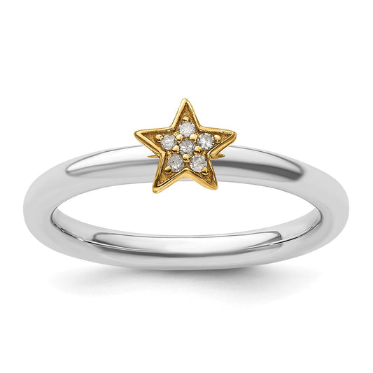 Sterling Silver Stackable Expression Gold-Plated Dia. Star Ring Size -8