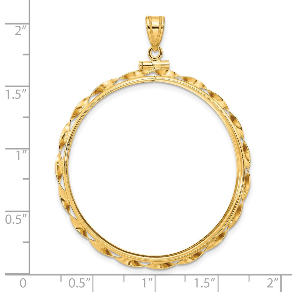 Wideband Distinguished Coin Jewelry 14k Polished Hand Twisted Ribbon 37.0mm x 2.85mm Screw Top Coin Bezel Pendant