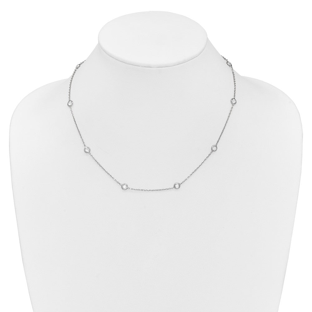 Sterling Silver Rhodium-plated 9-Station CZ Polished Necklace 18 Inches