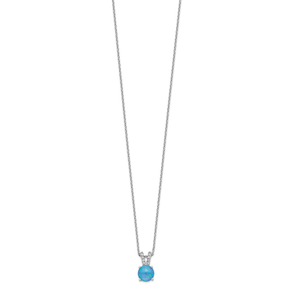 Cheryl M Sterling Silver Rhodium-plated Cabochon Lab Created Blue Opal and Brilliant-cut CZ Split Bail 18.5 Inch Necklace 18.5 Inches
