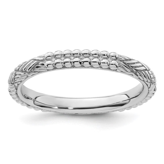 Sterling Silver Stackable Expressions Rhodium-plated Patterned Ring Size -7