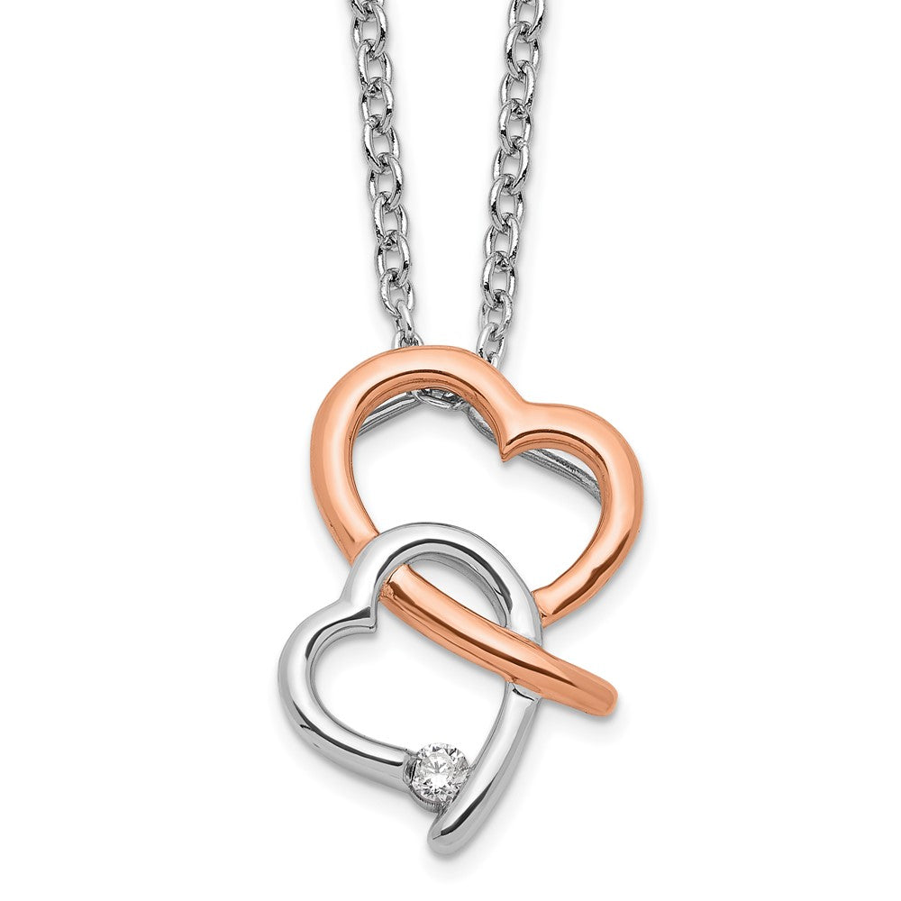 White Ice Sterling Silver Rhodium-plated Rose-tone 18 Inch Diamond Hearts Necklace with 2 Inch Extender 18 Inches