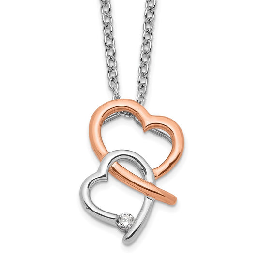 White Ice Sterling Silver Rhodium-plated Rose-tone 18 Inch Diamond Hearts Necklace with 2 Inch Extender 18 Inches