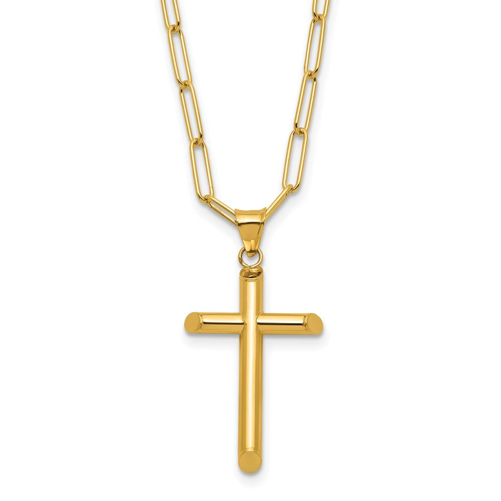 14k Polished Tube Cross Necklace