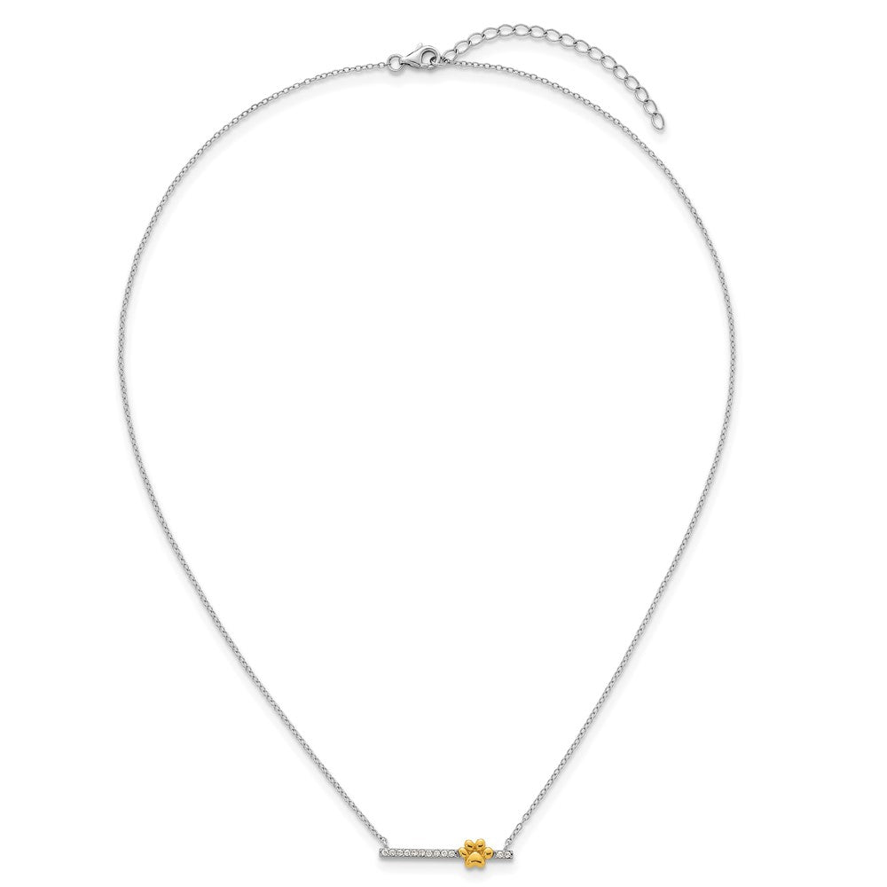 SS RH-pltd and Gold-tone CZ Paw Bar 16in w/2in Ext Necklace 16 Inches
