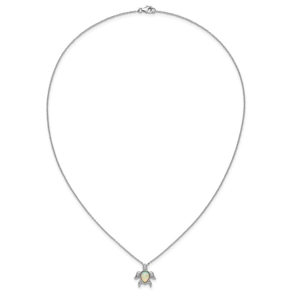Cheryl M Sterling Silver Rhodium-plated Polished Lab Created Opal and CZ Turtle Necklace 18 Inches