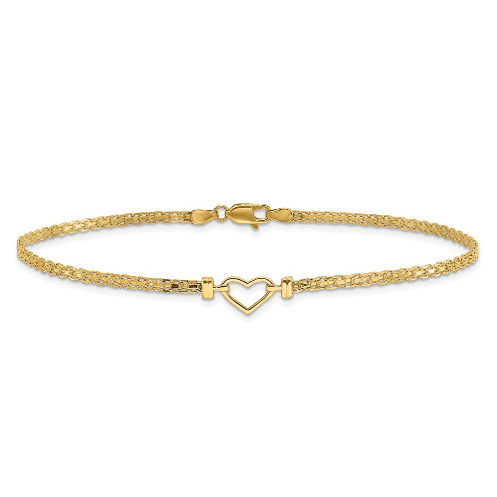 14k Polished Open-Heart 10inch Anklet 10 inches