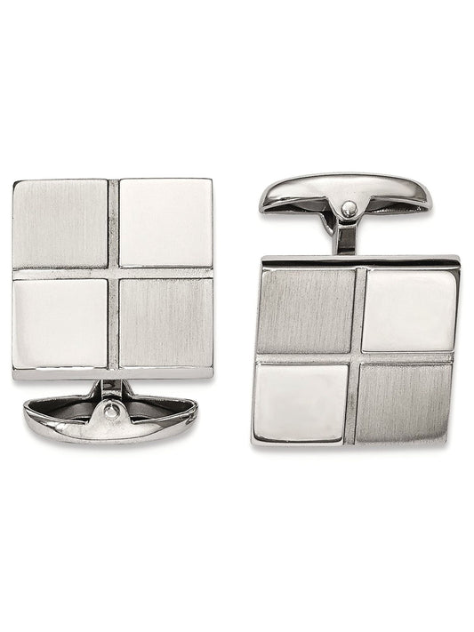 Stainless Steel Brushed and Polished Square Cuff Links