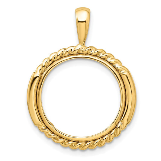 Wideband Distinguished Coin Jewelry 14k Polished and Vertical Double Twisted Prong 16.5mm Coin Bezel Pendant