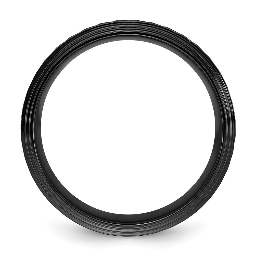 Chisel Black Zirconium Polished Grooved 8mm Band Size - 10.5