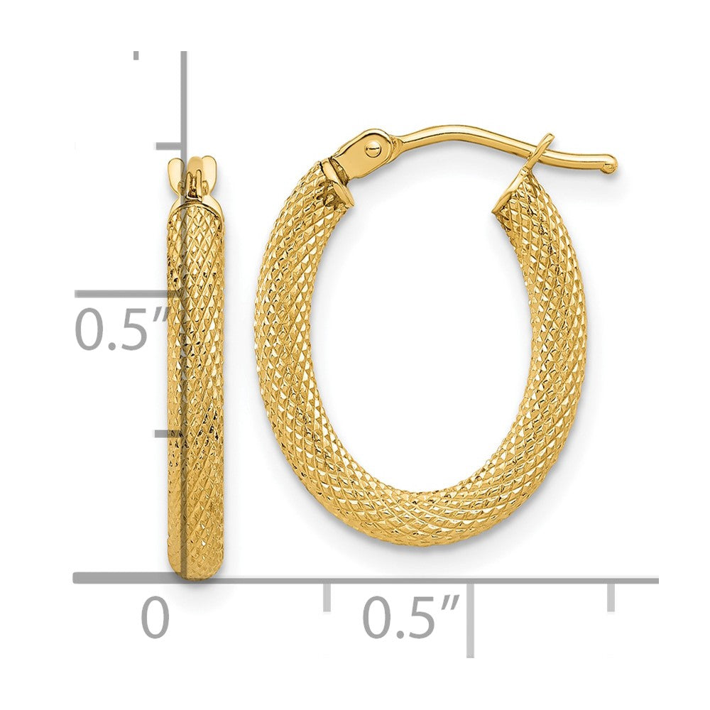14K Polished and Textured Oval Hoop Earrings