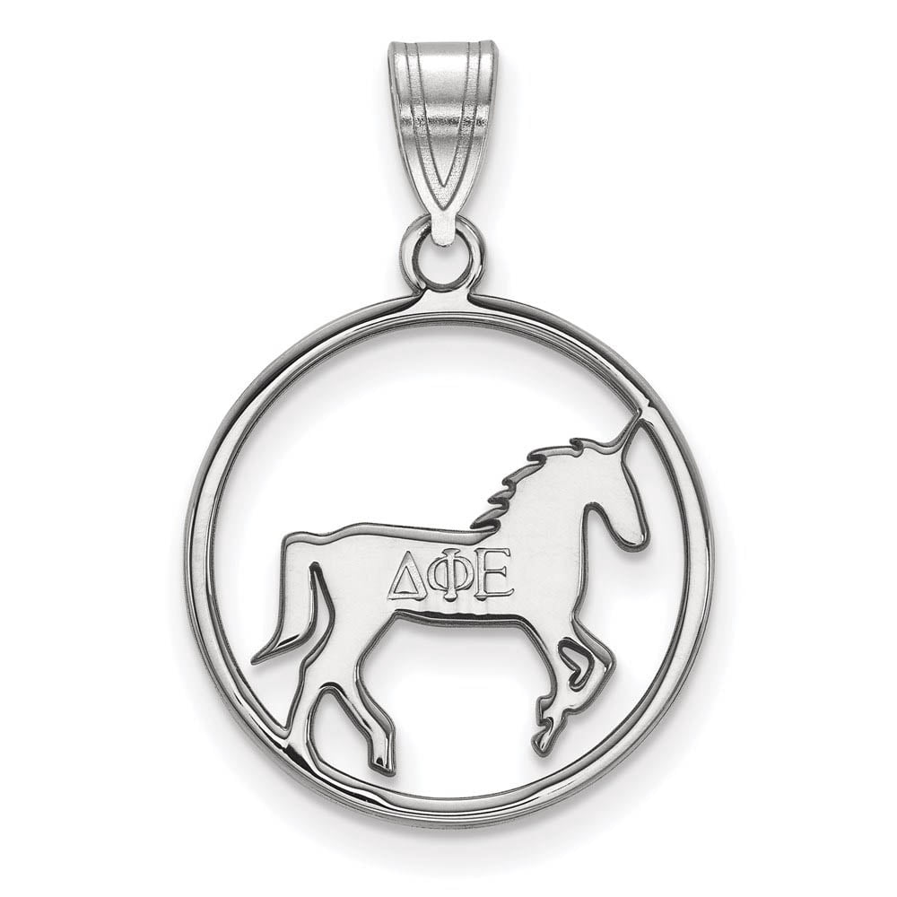LogoArt Sterling Silver Delta Phi Epsilon Small Circle Pendant Necklace