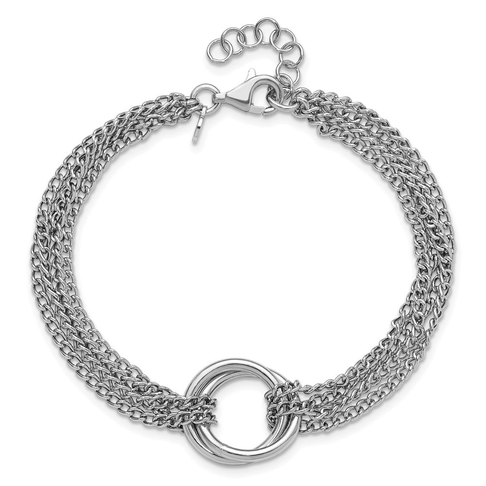 Sterling Silver RH-plt Multi-Strand Circles w/ 1in ext. Bracelet 8  inches