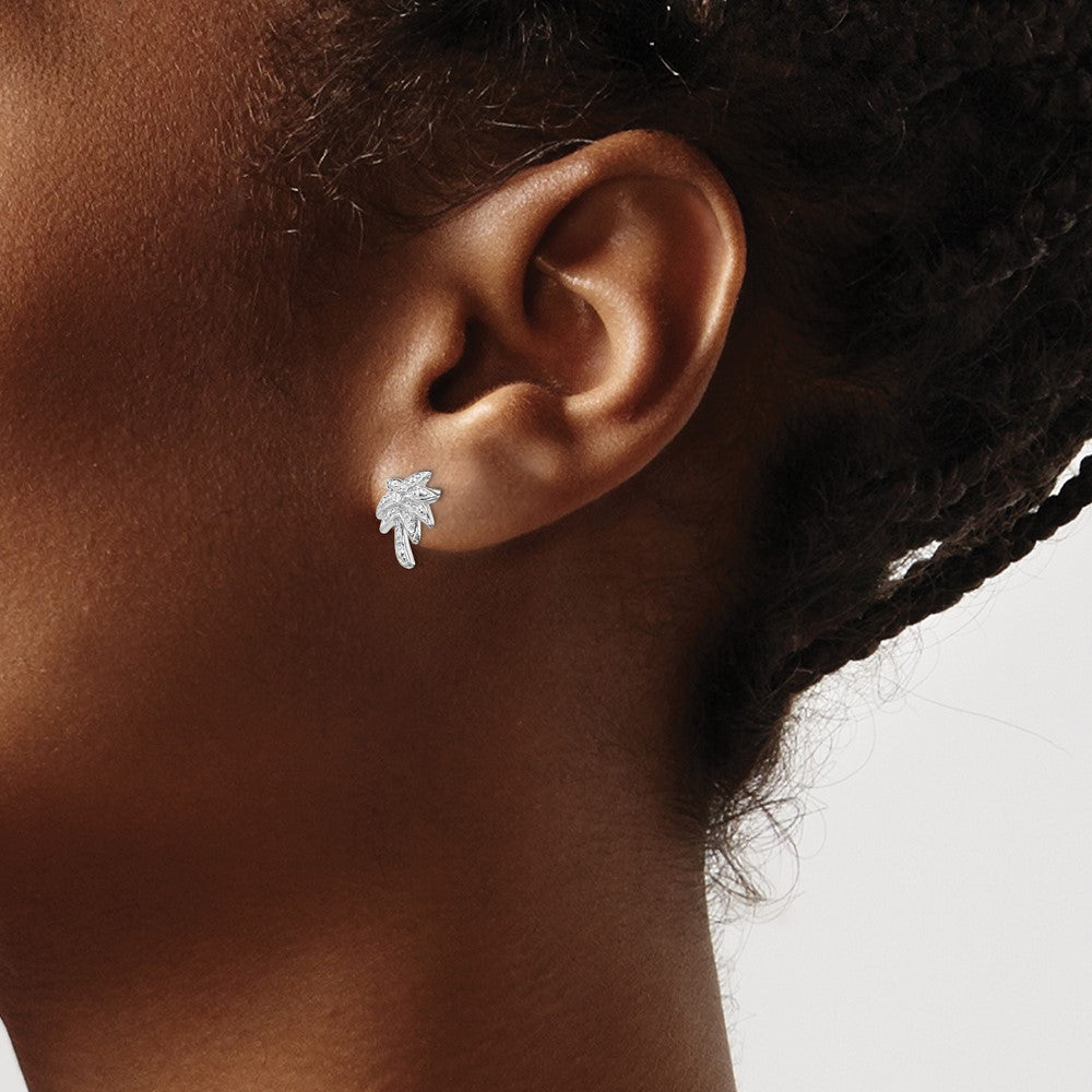 Sterling Silver RH-plated Polished & Textured 5mm CZ Halo Post Earrings