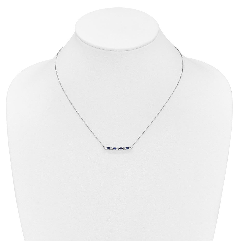 14k White Gold Sapphire and Diamond 18in. Bar Necklace