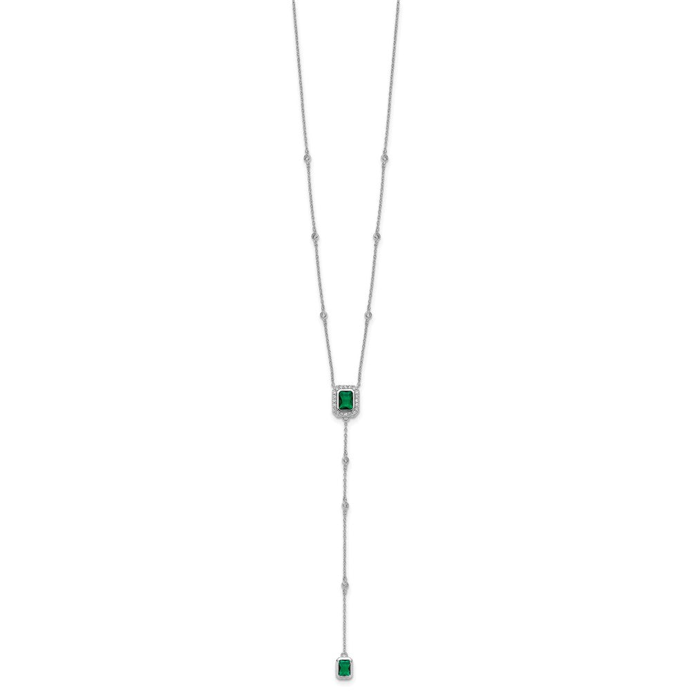 Cheryl M Sterling Silver Rhodium-plated Polished Fancy Green Glass and CZ Lariat Necklace